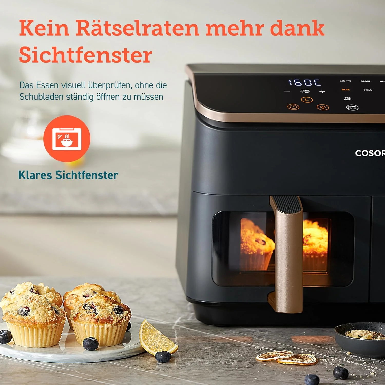 COSORI 2 Kammern 8,5-Liter Heißluftfritteuse-Gold - Image 4