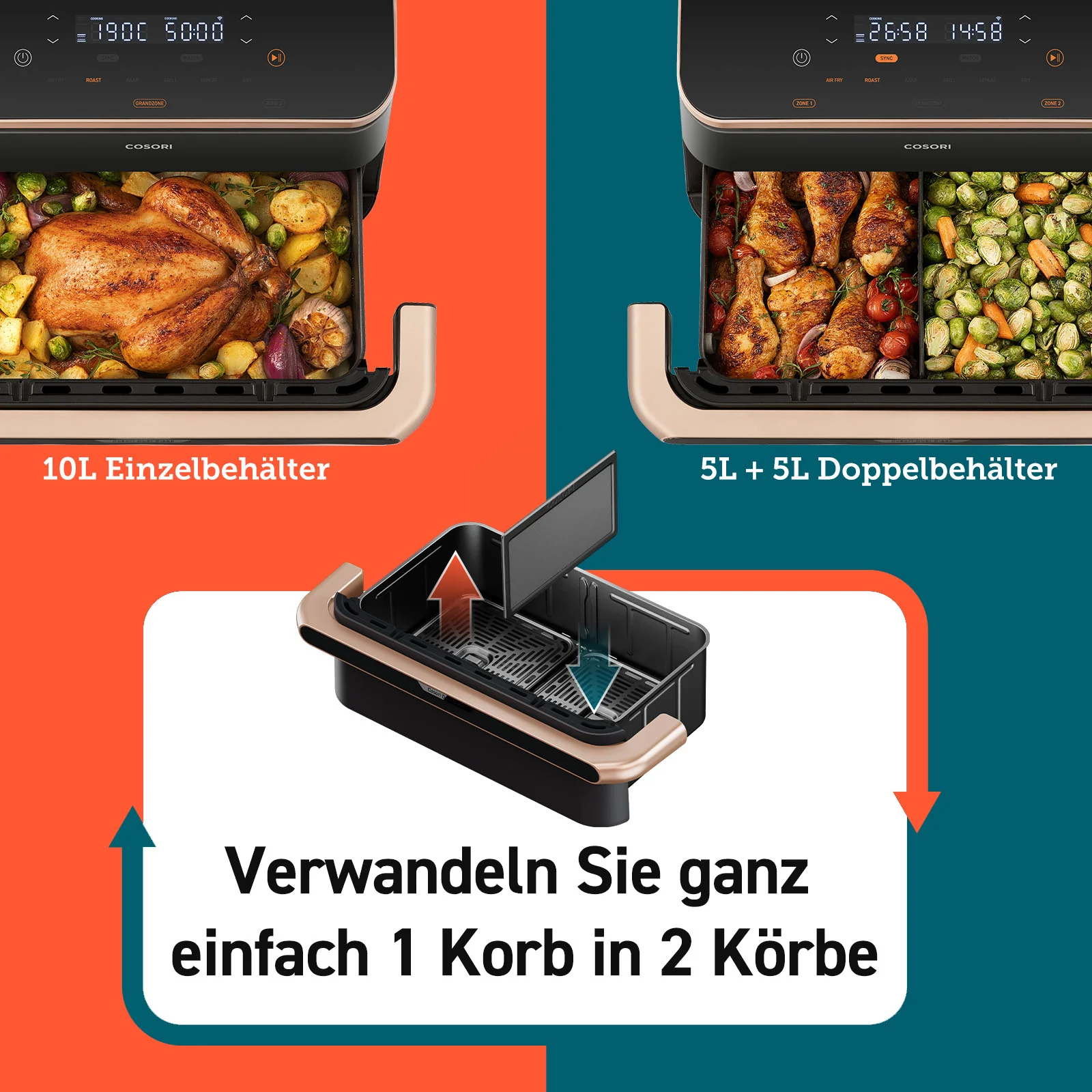 COSORI Dual Blaze Twinfry™ 10-Litre Heißluftfritteuse-Gold - Image 6